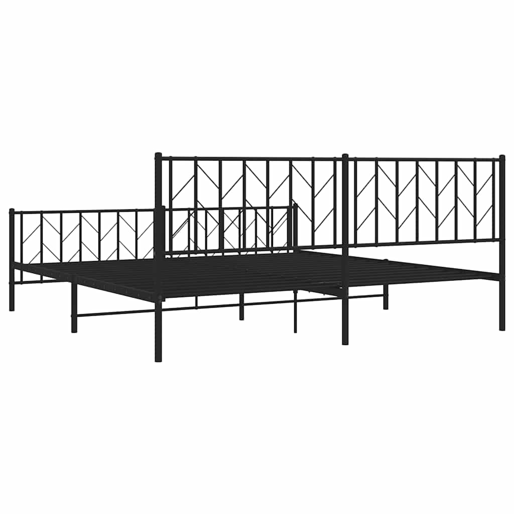 Bed frame with head and footboard metal black 193x203 cm