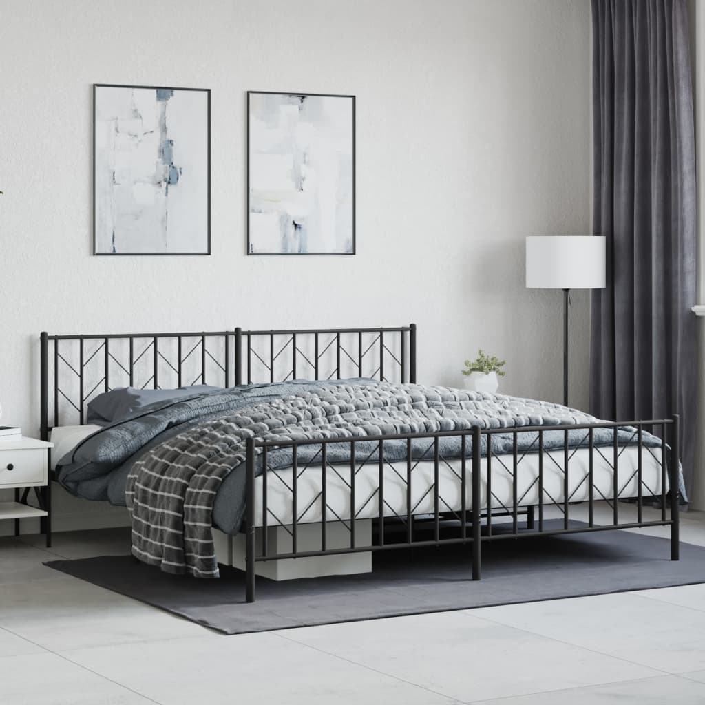 Bed frame with head and footboard metal black 193x203 cm