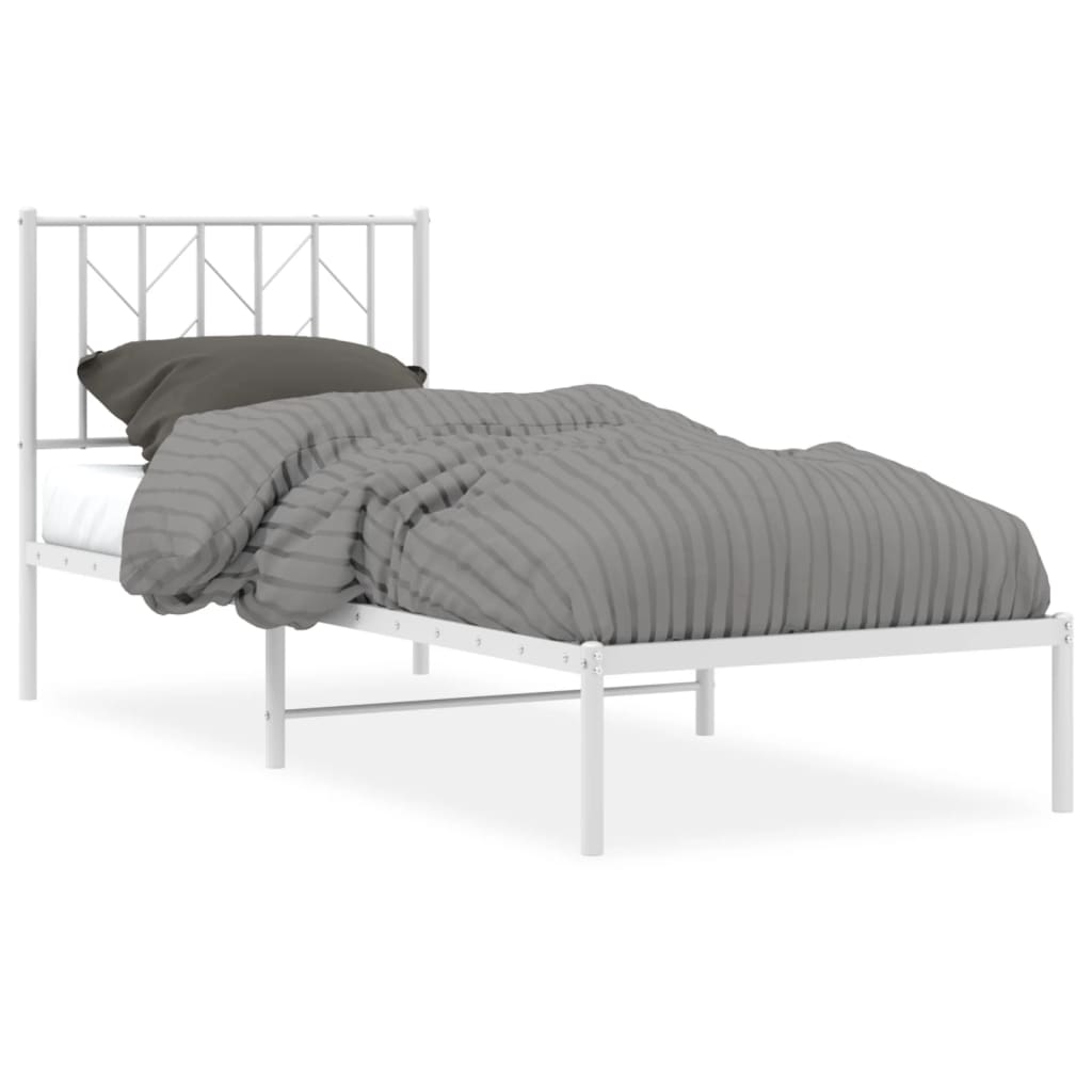 Bed frame with headboard metal white 80x200 cm