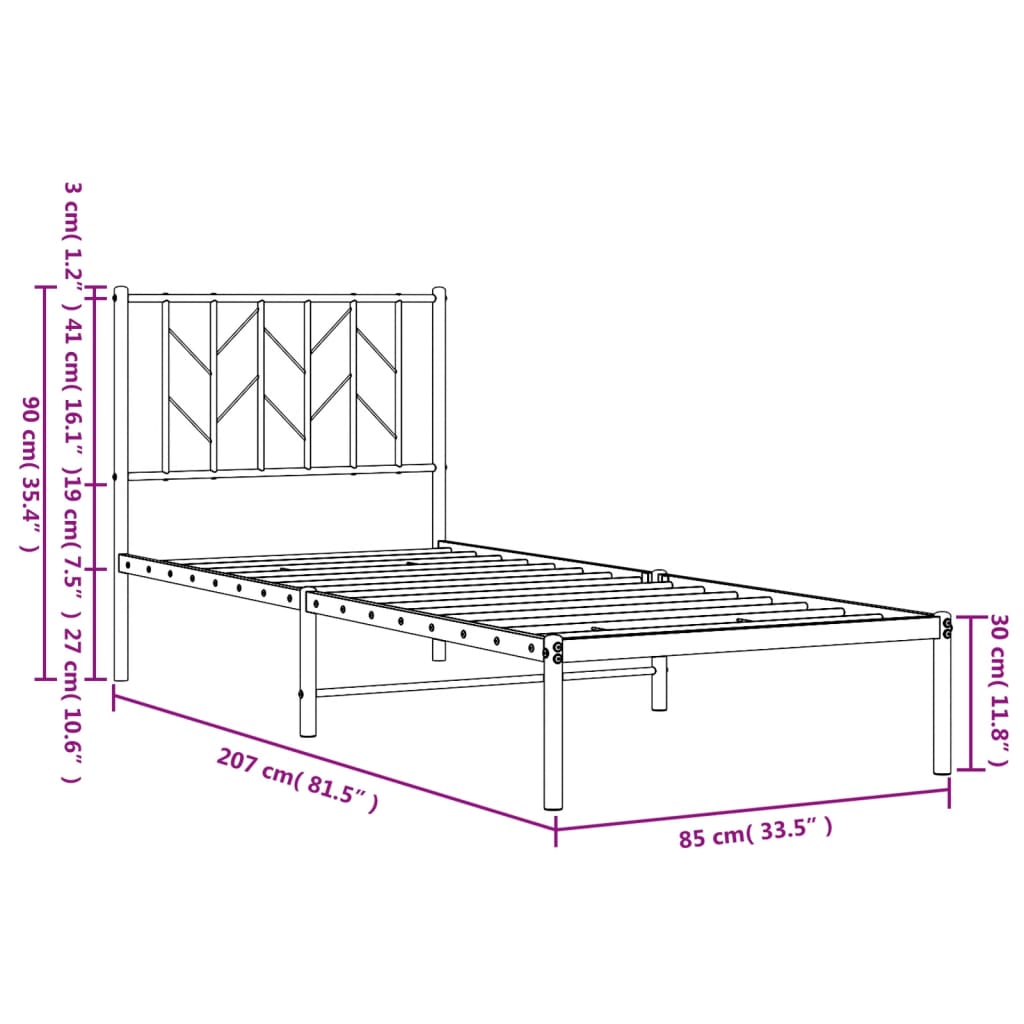 Bed frame with headboard metal white 80x200 cm