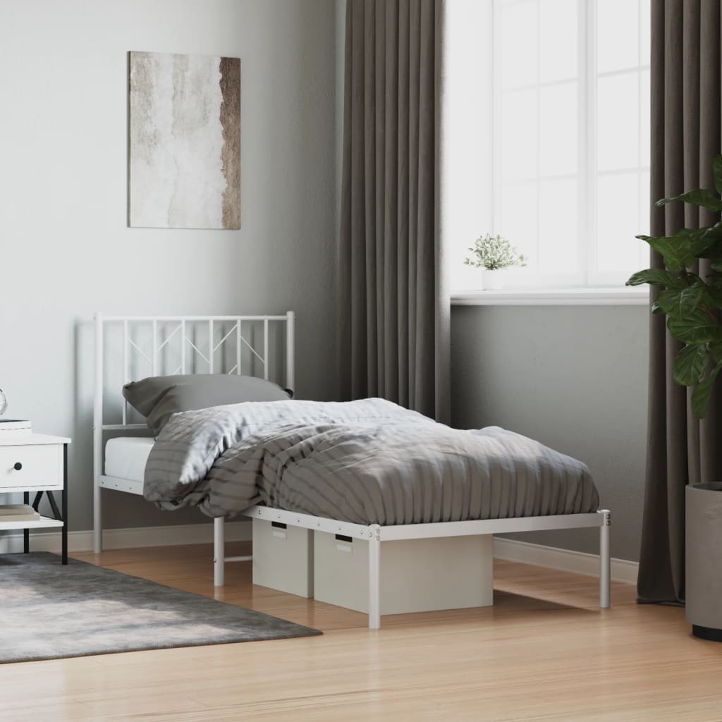 Bed frame with headboard metal white 80x200 cm