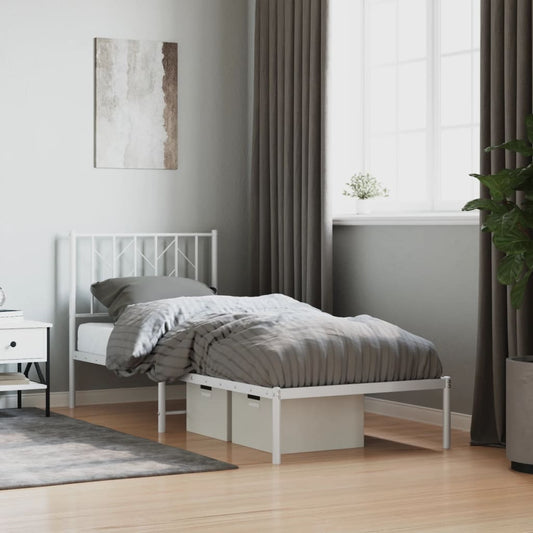 Bed frame with headboard metal white 80x200 cm