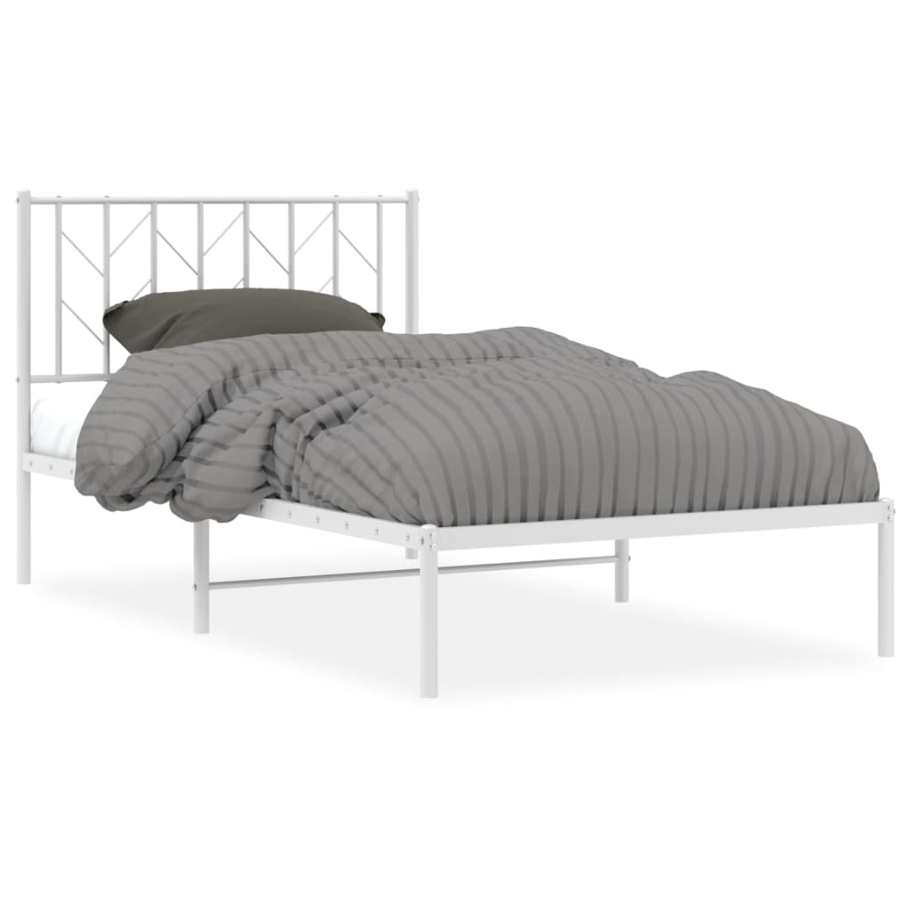Bed frame with headboard metal white 100x190 cm