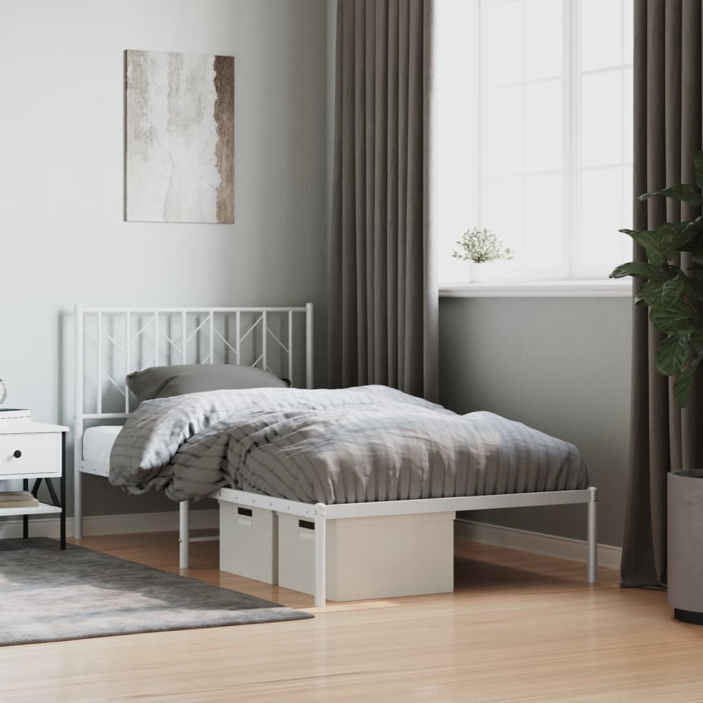 Bed frame with headboard metal white 100x190 cm