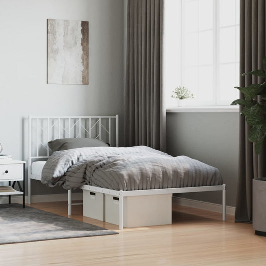 Bed frame with headboard metal white 100x190 cm