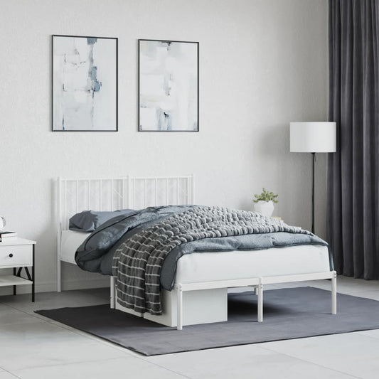 Bed frame with headboard metal white 120x200 cm