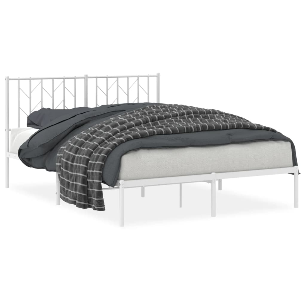 Bed frame with headboard metal white 135x190 cm