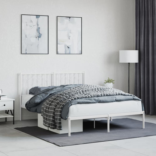 Bed frame with headboard metal white 135x190 cm