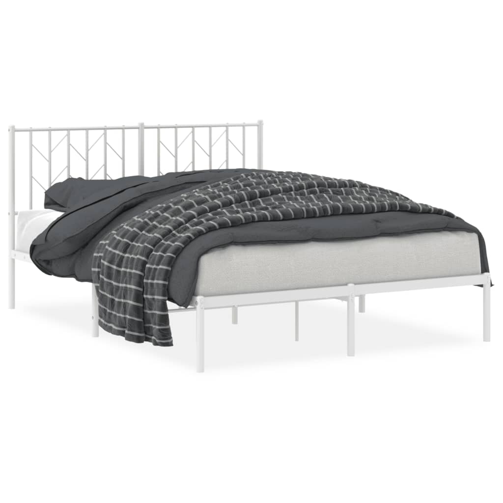 Bed frame with headboard metal white 140x190 cm