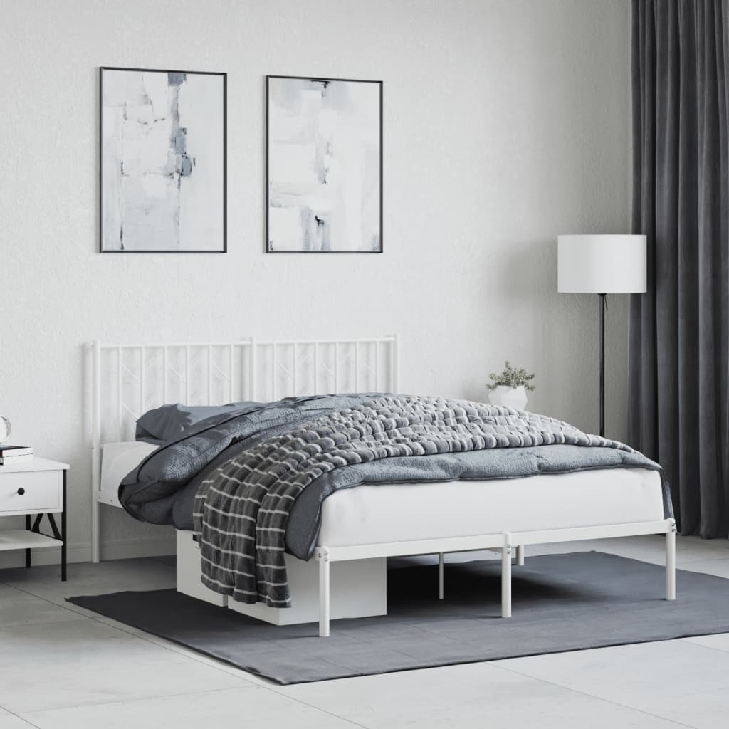 Bed frame with headboard metal white 140x190 cm