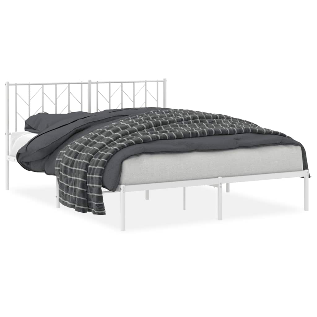 Bed frame with headboard metal white 150x200 cm