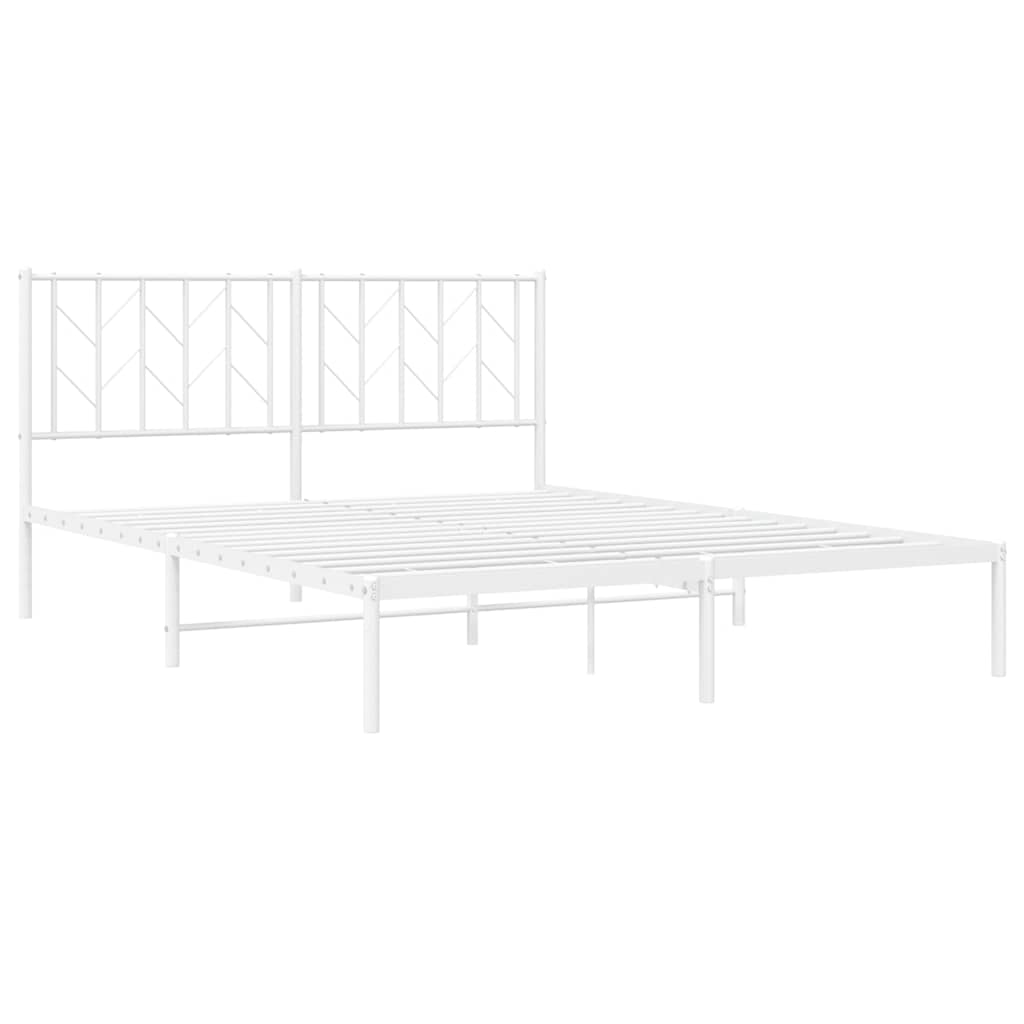 Bed frame with headboard metal white 150x200 cm