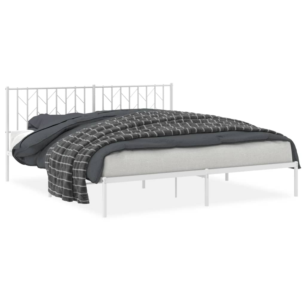 Bed frame with headboard metal white 183x213 cm
