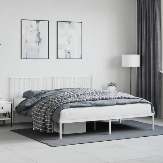 Bed frame with headboard metal white 183x213 cm