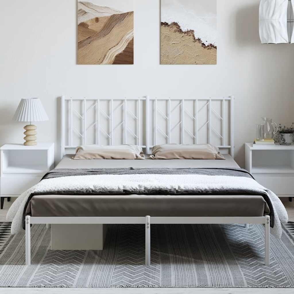 Bed frame with headboard metal white 193x203 cm