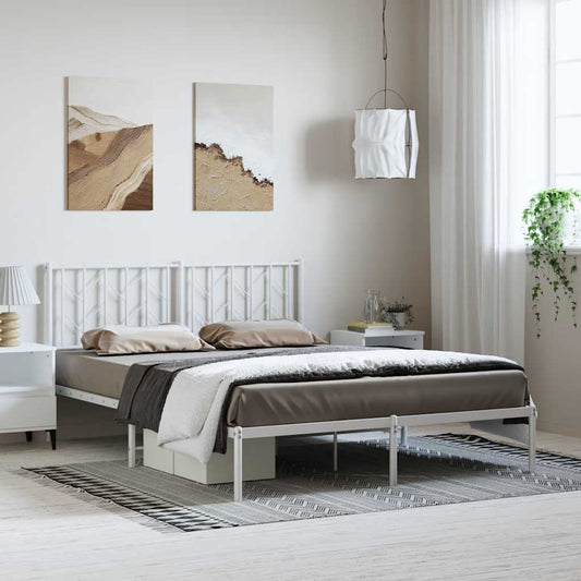 Bed frame with headboard metal white 193x203 cm