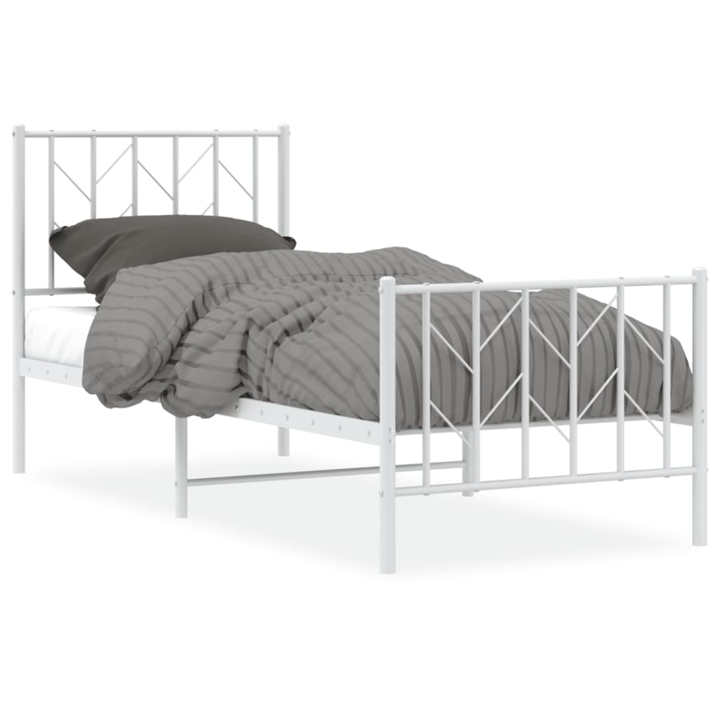 Bed frame with head and footboard metal white 75x190 cm