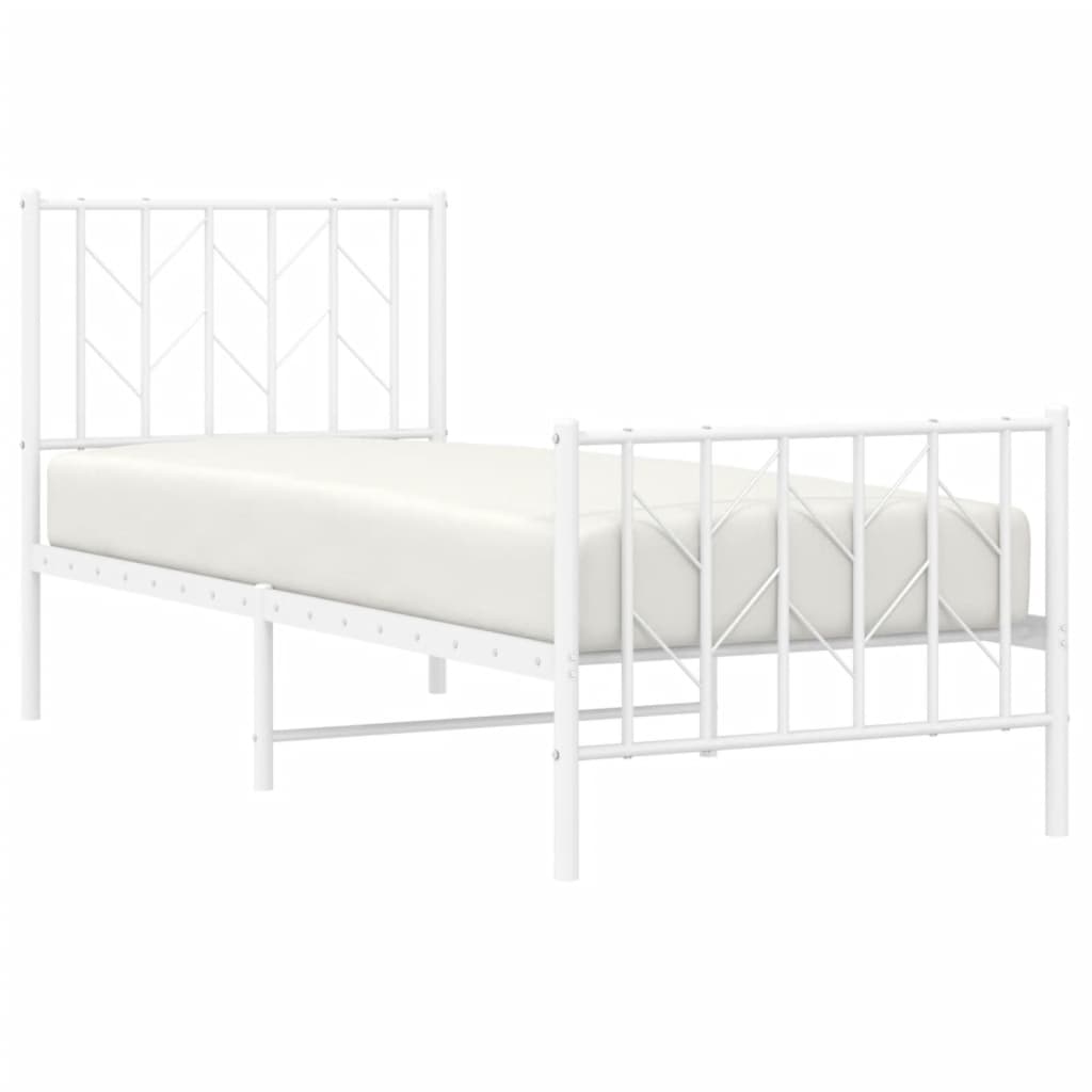 Bed frame with head and footboard metal white 75x190 cm