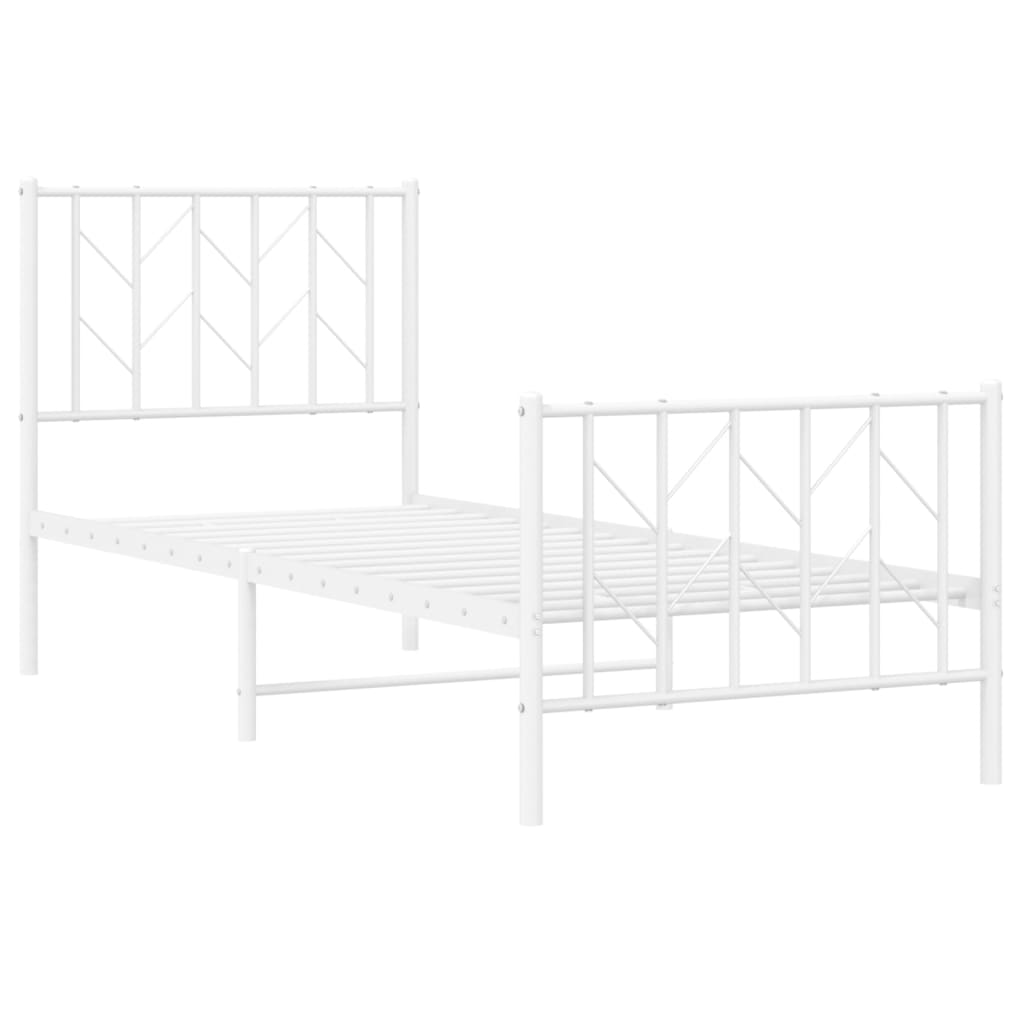 Bed frame with head and footboard metal white 75x190 cm