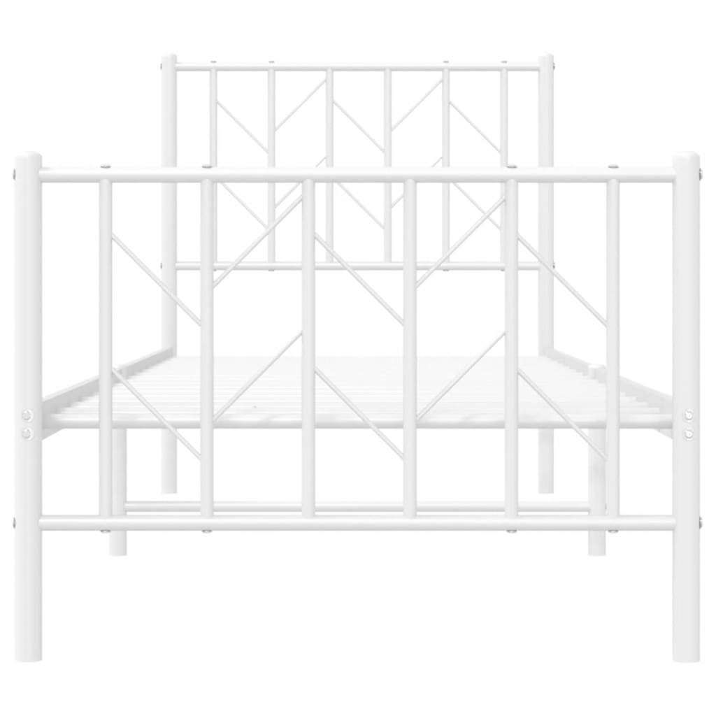 Bed frame with head and footboard metal white 75x190 cm