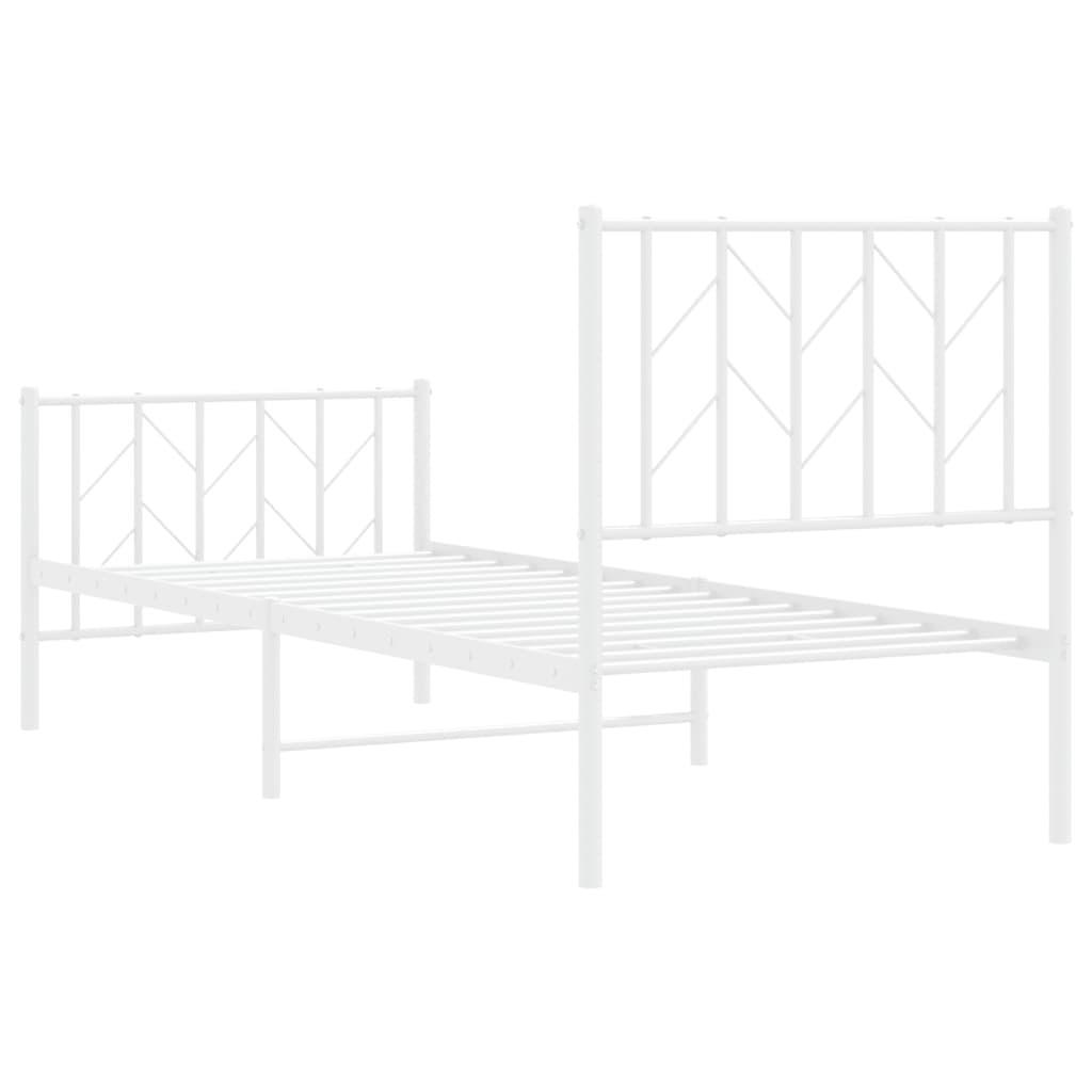 Bed frame with head and footboard metal white 75x190 cm