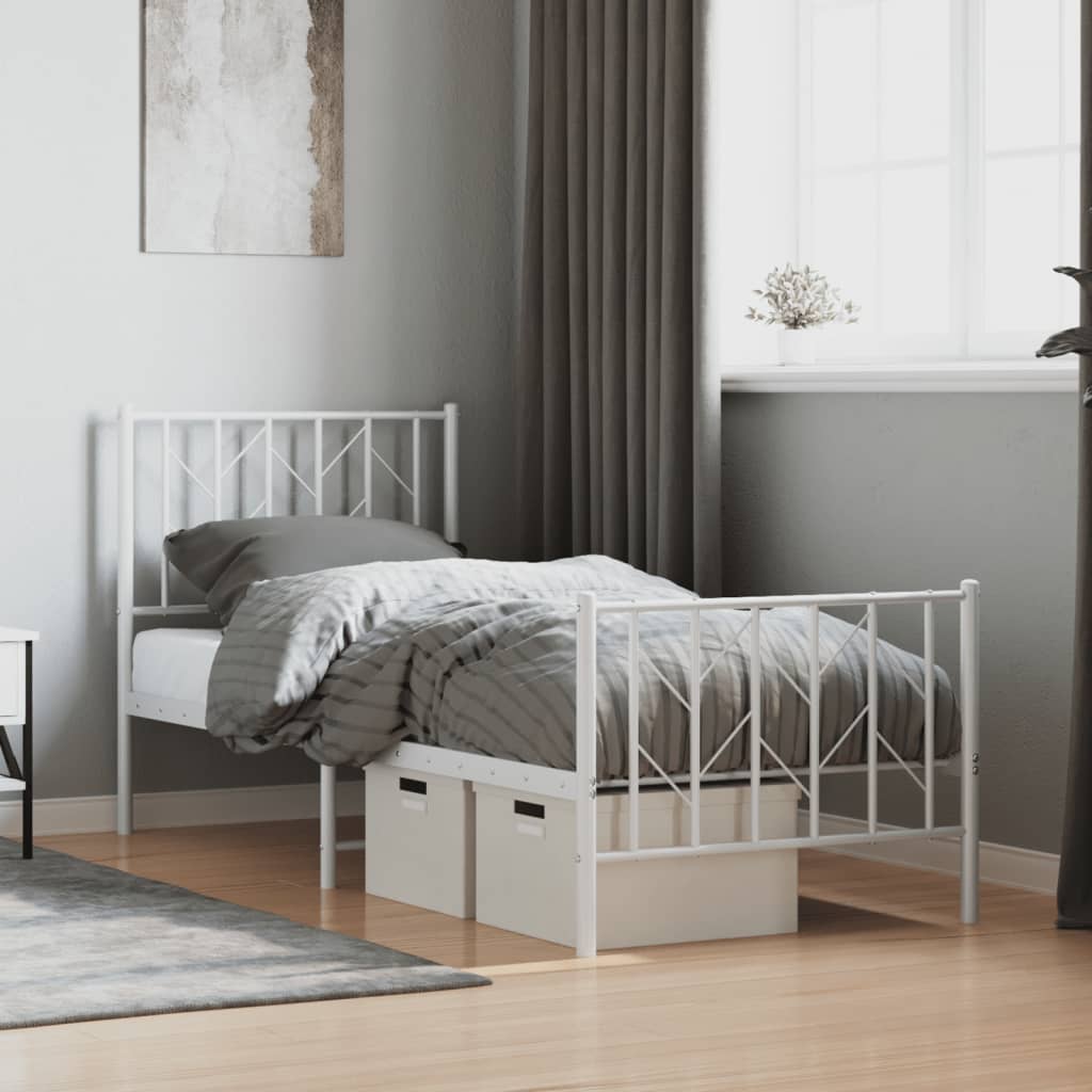 Bed frame with head and footboard metal white 75x190 cm
