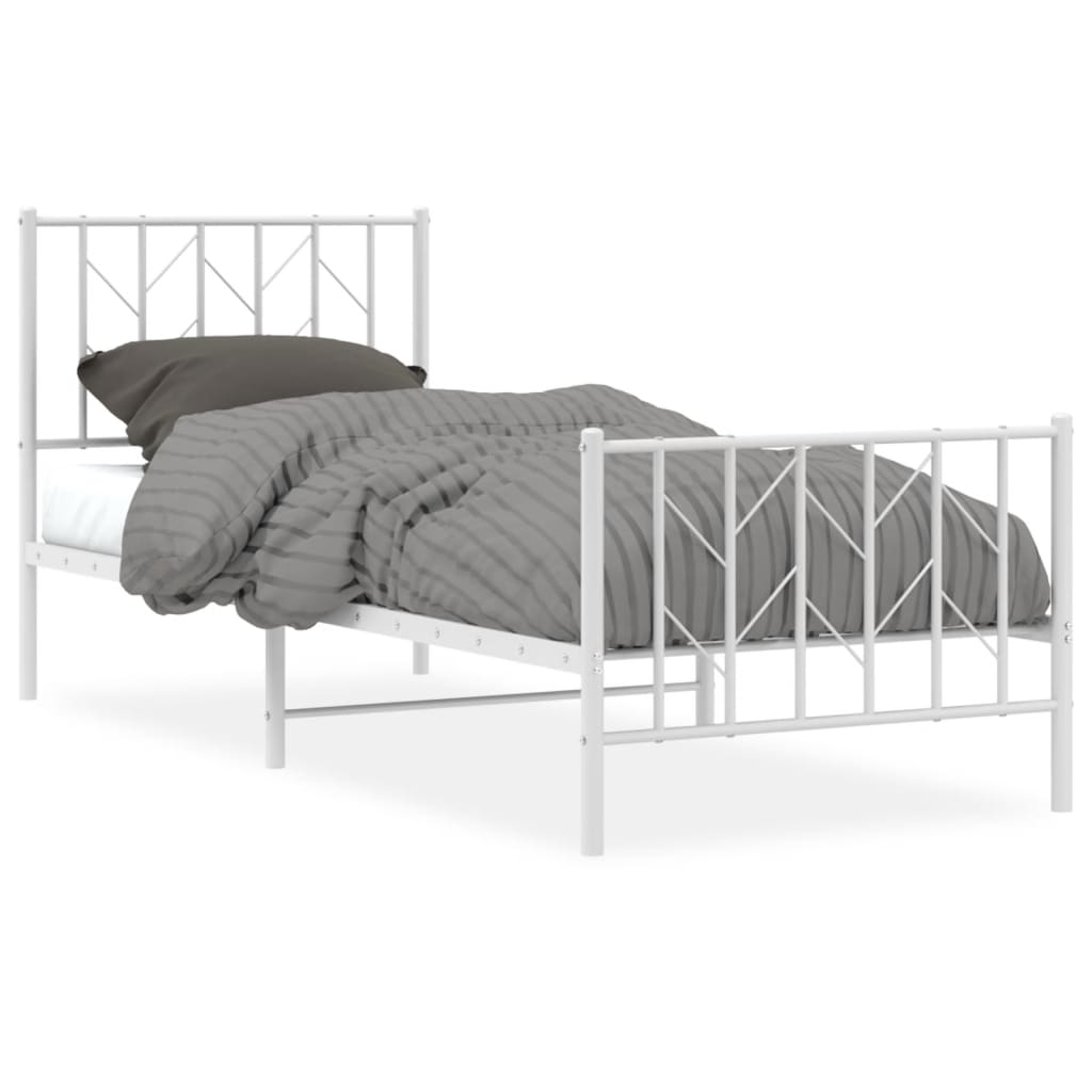 Bed frame with head and footboard metal white 80x200 cm