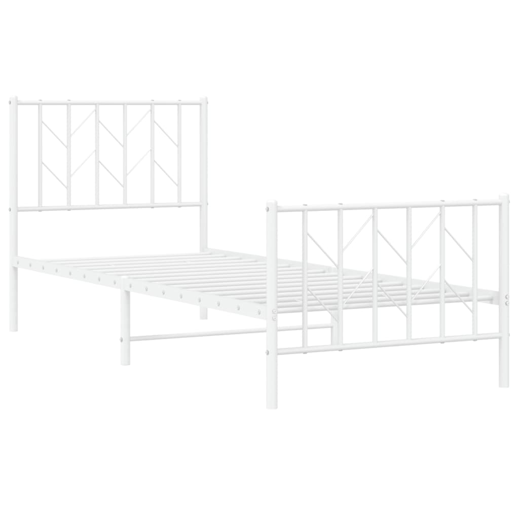 Bed frame with head and footboard metal white 80x200 cm