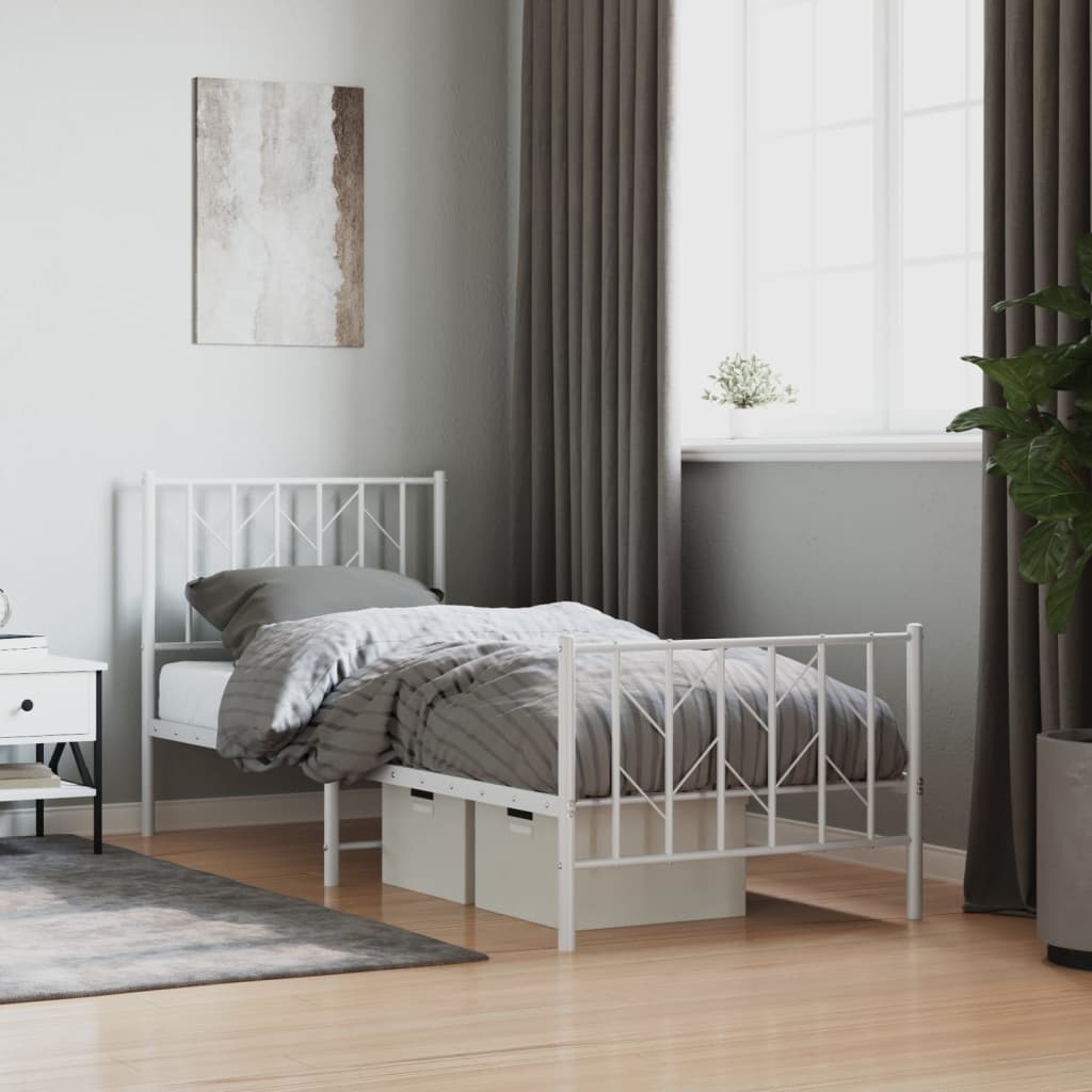 Bed frame with head and footboard metal white 80x200 cm