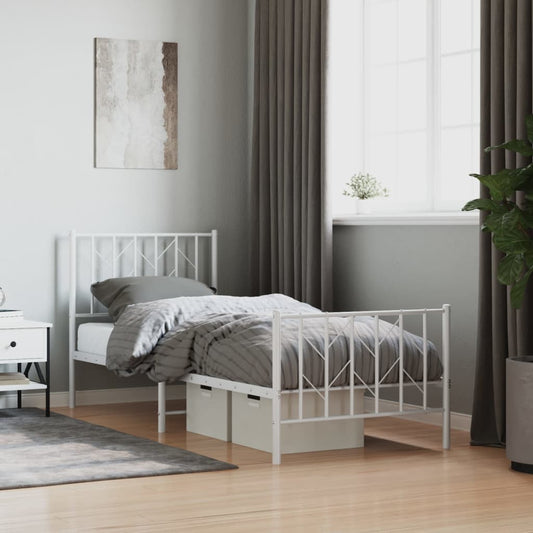 Bed frame with head and footboard metal white 80x200 cm