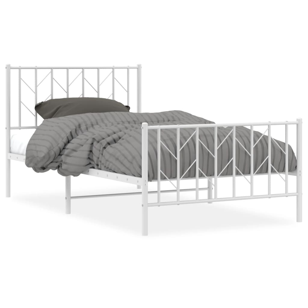 Bed frame with head and footboard metal white 100x190 cm
