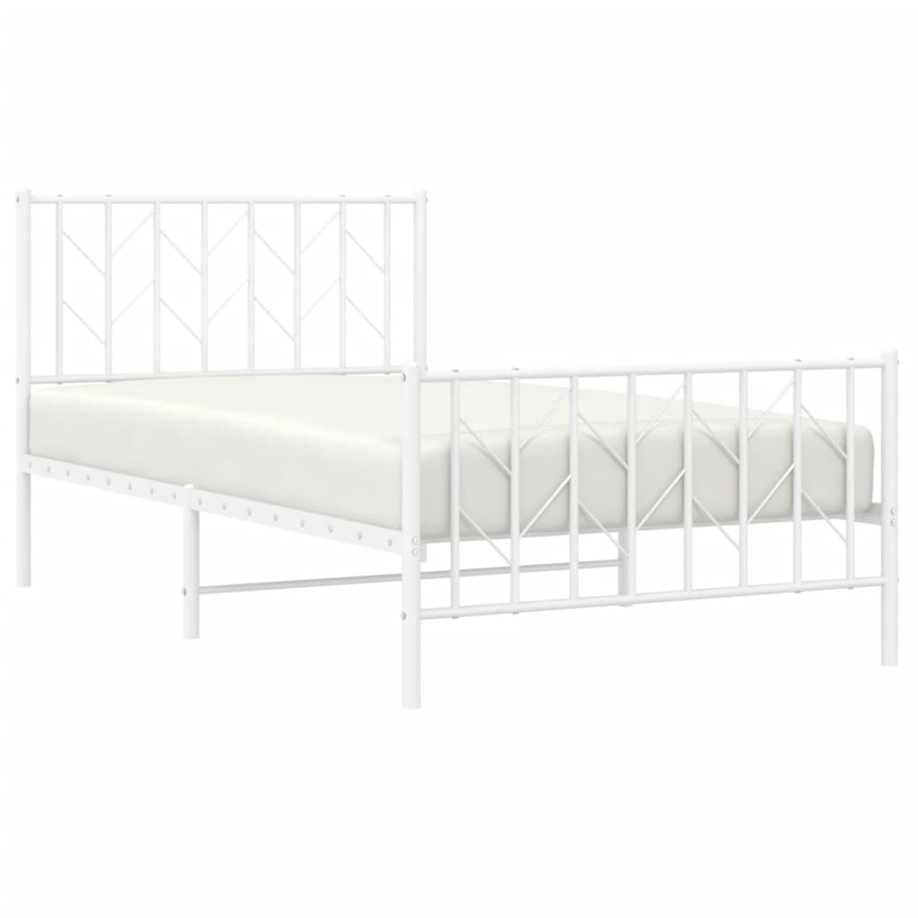 Bed frame with head and footboard metal white 100x190 cm