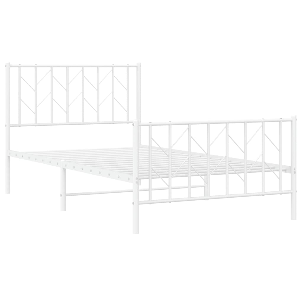 Bed frame with head and footboard metal white 100x190 cm