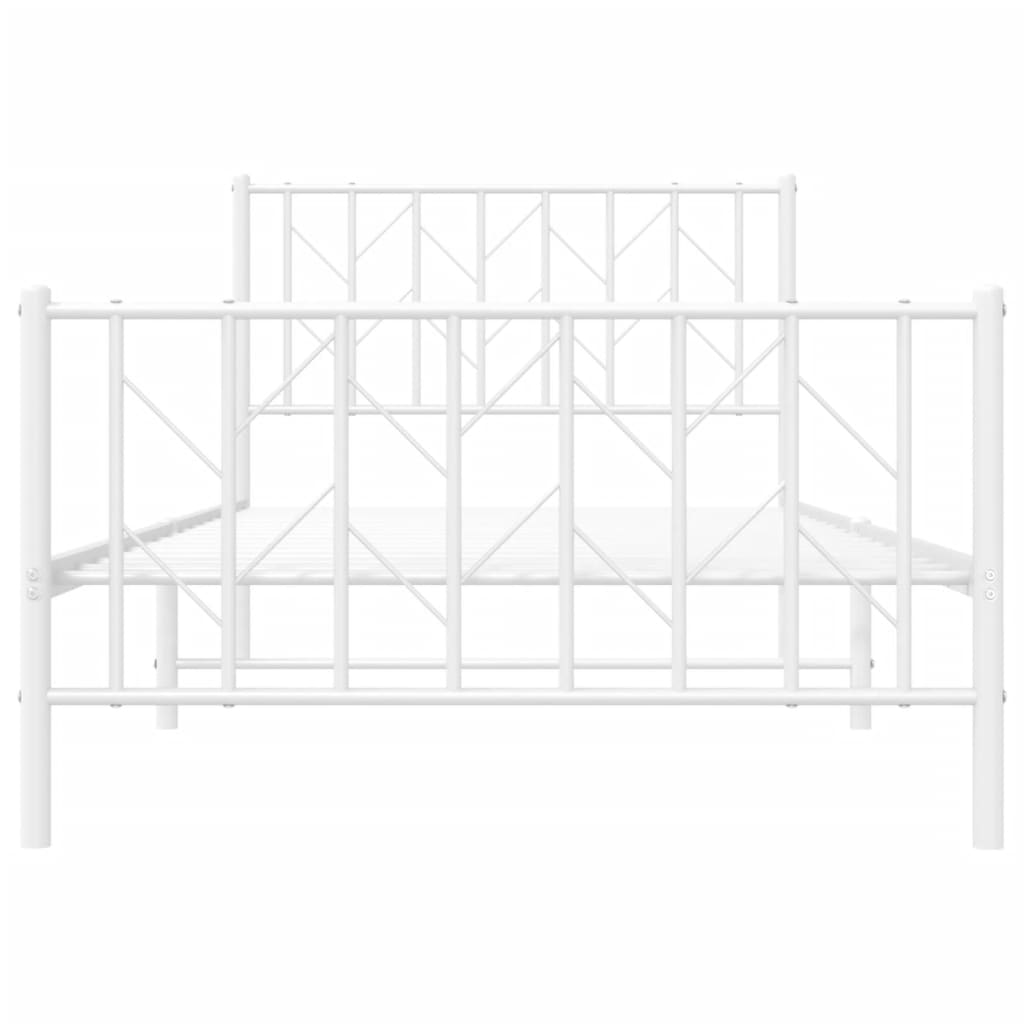 Bed frame with head and footboard metal white 100x190 cm