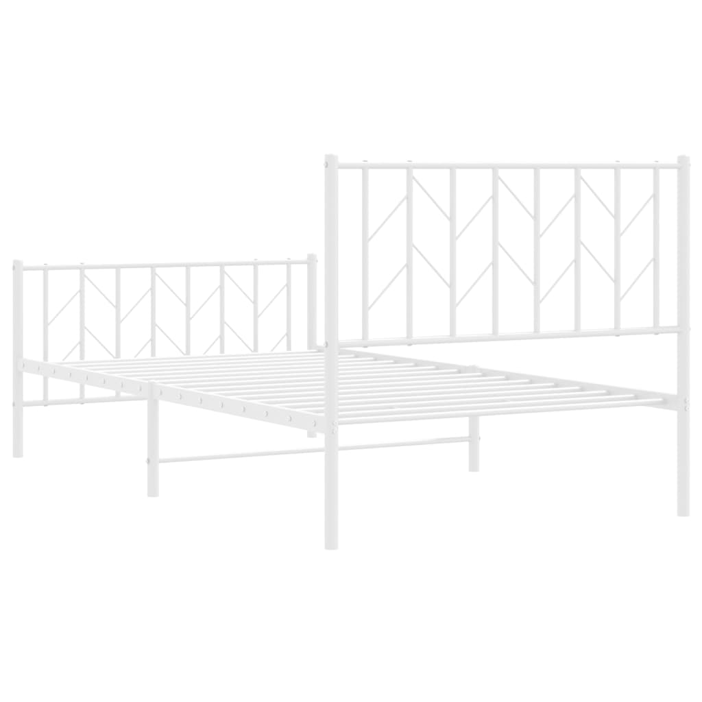 Bed frame with head and footboard metal white 100x190 cm