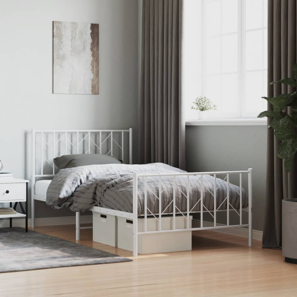 Bed frame with head and footboard metal white 100x190 cm