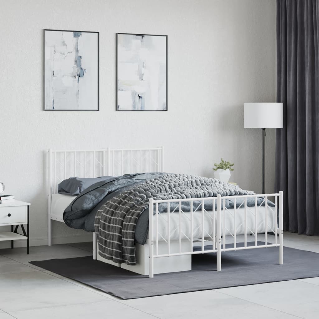 Bed frame with head and footboard metal white 120x190 cm