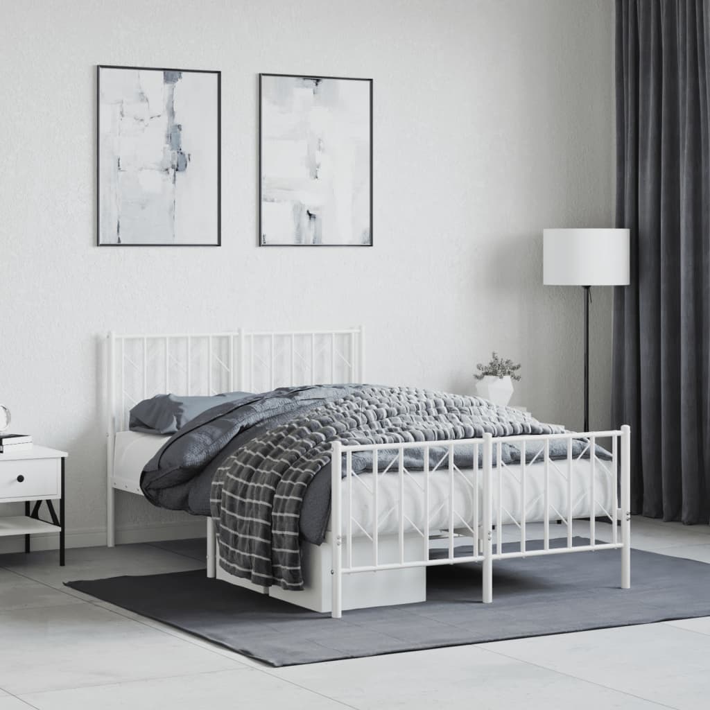 Bed frame with head and footboard metal white 120x200 cm