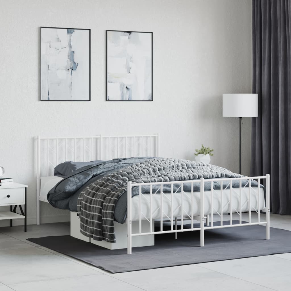 Bed frame with head and footboard metal white 135x190 cm