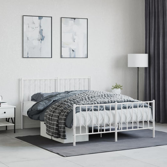 Bed frame with head and footboard metal white 135x190 cm