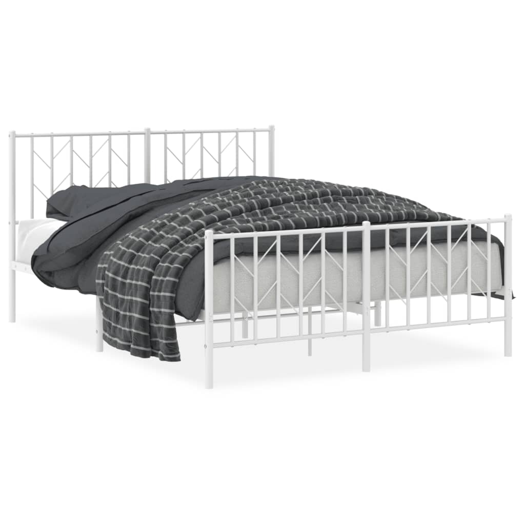 Bed frame with head and footboard metal white 140x190 cm
