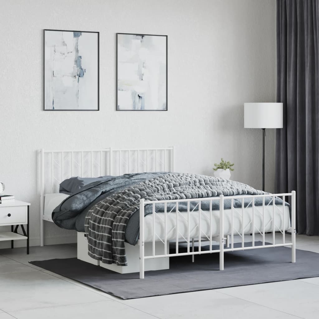 Bed frame with head and footboard metal white 140x190 cm