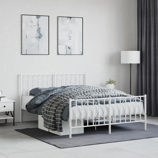Bed frame with head and footboard metal white 140x190 cm