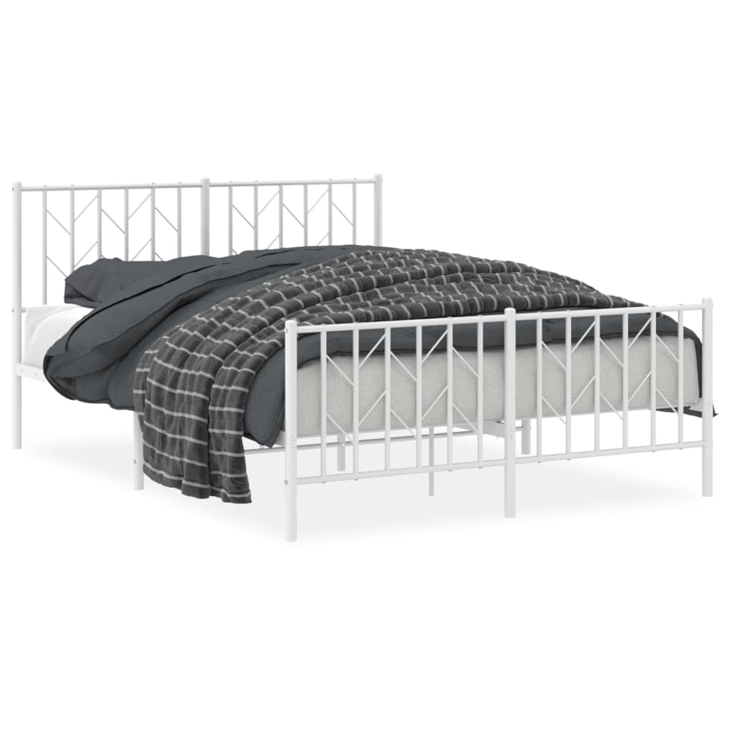 Bed frame with head and footboard metal white 140x200 cm