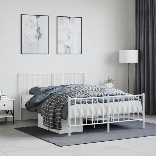 Bed frame with head and footboard metal white 140x200 cm