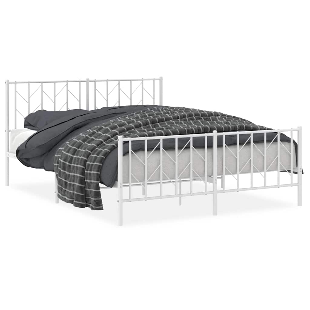 Bed frame with head and footboard metal white 150x200 cm