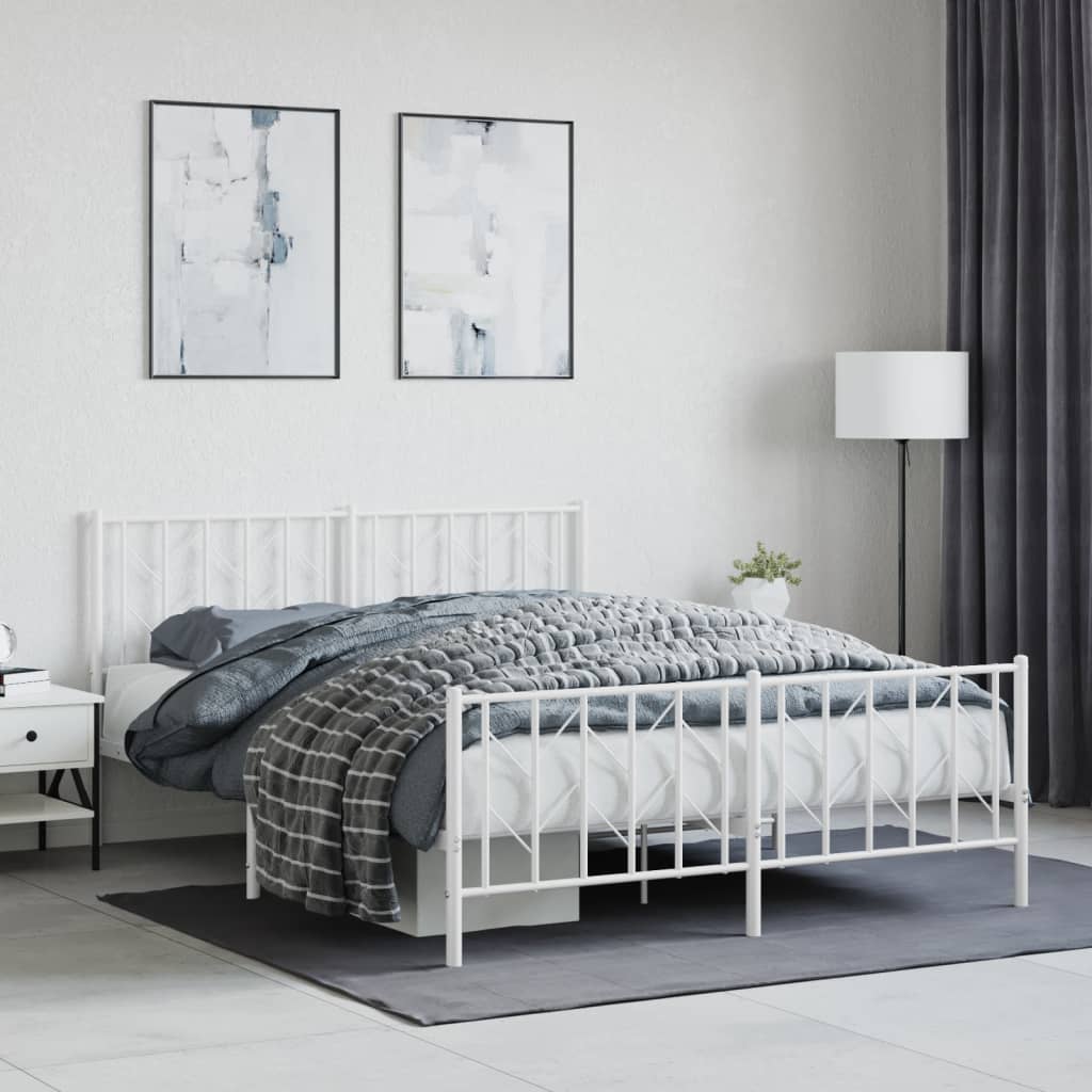 Bed frame with head and footboard metal white 150x200 cm