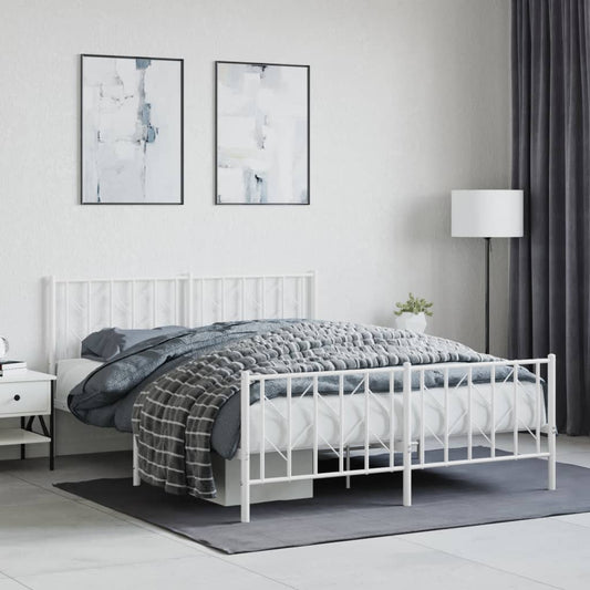 Bed frame with head and footboard metal white 150x200 cm
