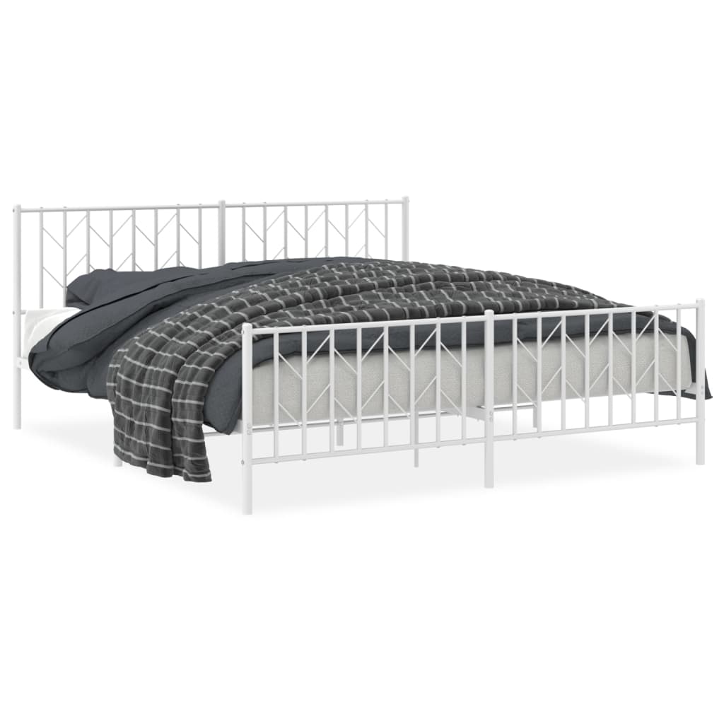 Bed frame with head and footboard metal white 183x213 cm