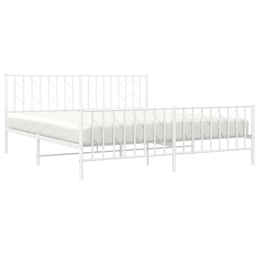 Bed frame with head and footboard metal white 183x213 cm